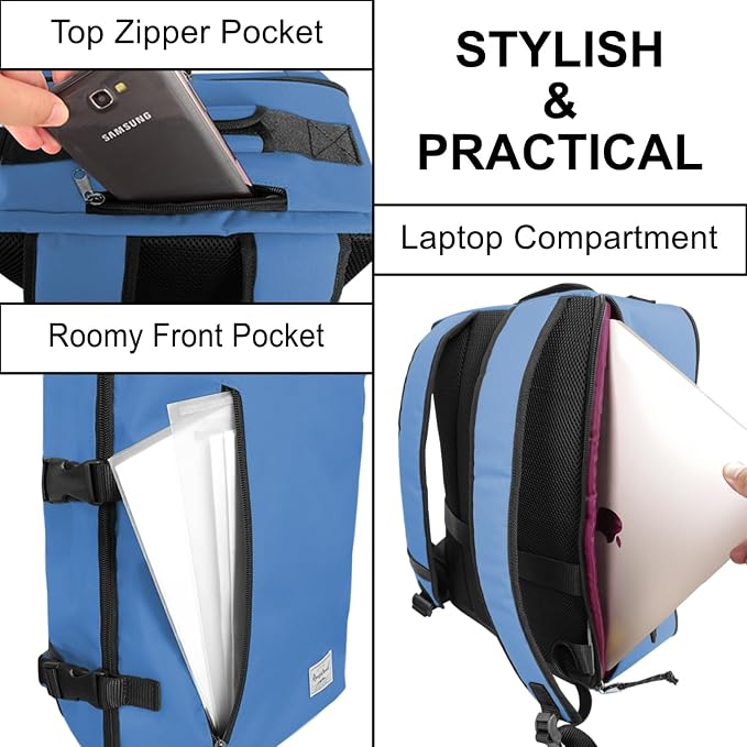 Small Carry-on Backpack Flight Approved Lightweight Casual Laptop Backpack MacBook Pro 16 Travel Gym Sport Daypack, Light Blue - Image 5
