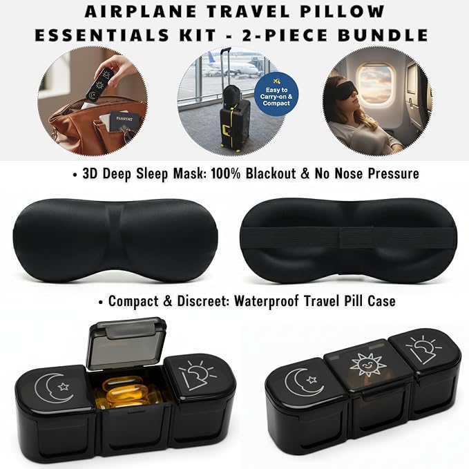 Travel Pillow for Airplane,Ergonomic Neck Support Memory Foam Scarf Pillows, Design Like a Cinnamon Roll, Soft & Comfy for Travel, Car, Train & Office, Adults & Kids, Includes 3D Eye Mask & Pill Case - Image 8