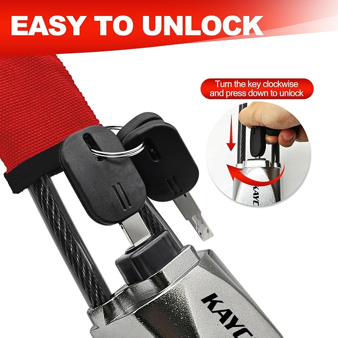 KAYCENTOP Car Steering Wheel Lock, Seat Belt Lock, Car Locks Anti-Theft Device with Aluminum Alloy Lock Housing, Max 17 Inch Length, High Visibility and Light-Weight, Universal Fit, 3Keys(Red) - Image 7