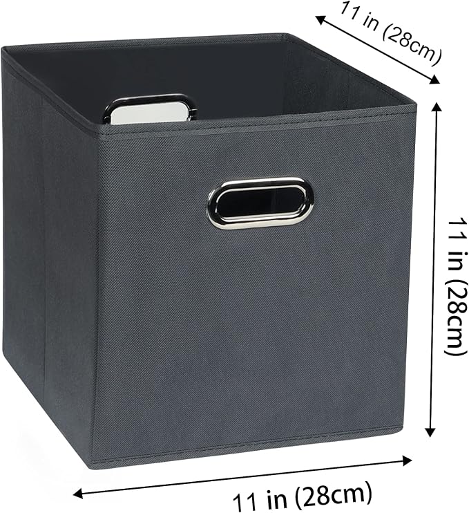 Yunkeeeper storage bins Cubes, Fabric Cube Organizer with Handle, Foldable Cube Bins for Cloth or Accessary Storage, 11x11x11, Set of 6, (Gray) - Image 2