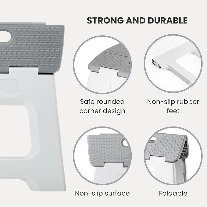 Vigar Compact Foldable Step Stool, 10-1/2-Inch, Gray | For Adults Up to 330 Pound, Lightweight, Non-Slip Folding Design, Compact Step Stool, Space-Saving Household Use - Image 4