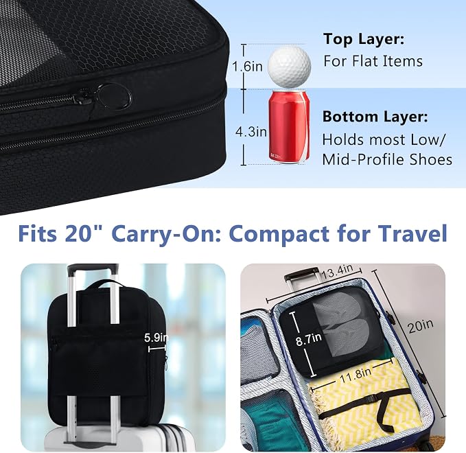 Shoe Bag for Travel,2 Layers Shoes Organizer,Honeycomb Grey | Holds 3 Pairs,Trolley Strap,Easy Clean Lining,Leak Proof,Dual Zippers - Image 3
