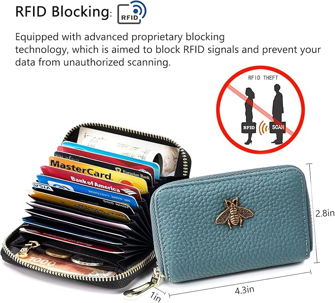 imeetu RFID Credit Card Holder, Small Card Wallet Women, Leather Card Case | Genuine Leather Women's Card & id Cases, Change Coin Purse with Zipper Keychain id Window, 20 Colors & 3 Styles, Daily, Gifts - Image 3