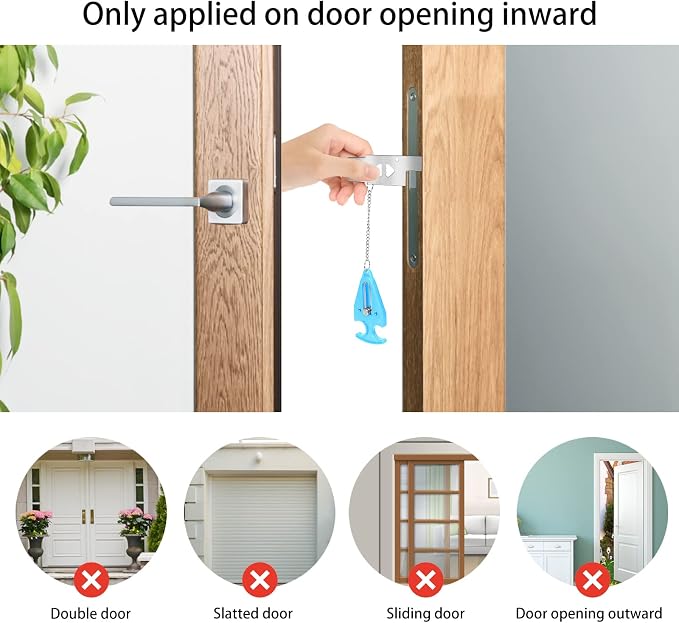 Portable Door Lock for Travel Lock Home Security Door Latch in Prevent Unauthorized Entry School Apartment Hotel(Blue) - Image 4
