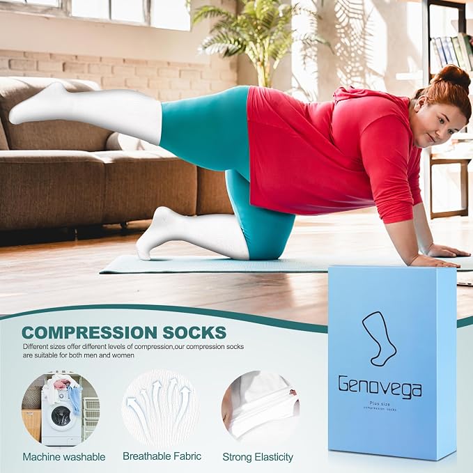 Genovega 3 Packs Wide Calf Compression Socks for Women Men Knee Hight S/M-4XL for Gifts - Image 3
