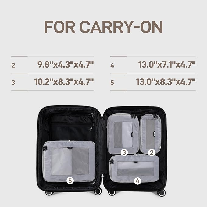 EPICKA TripCozy Compression Packing Cubes, 4 Set, Grey | Durable Expandable Travel Organizer Bags with Mesh Tops for Space-Saving Storage of Clothes & Accessories in Luggage - Image 3