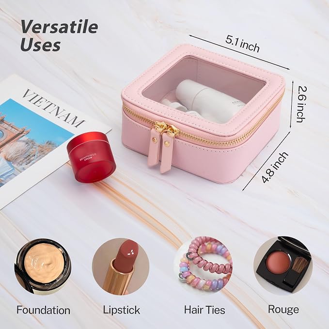 Aveniee Small Clear Makeup Bag,Mini Travel Toiletry Organizer TSA Approved,Waterproof Cosmetic Case with Zipper,Cute Car Essentials Pouch for Women,Pink - Image 3