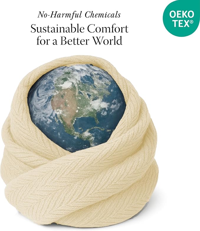 Threadmill Cotton Twin Blanket, Herringbone, Vanilla Cream, 68x92 in | 100% Cotton, Herringbone Pattern, 350 GSM, 68x92 in, All-Season, OEKO-TEX Certified, Machine Washable - Image 6