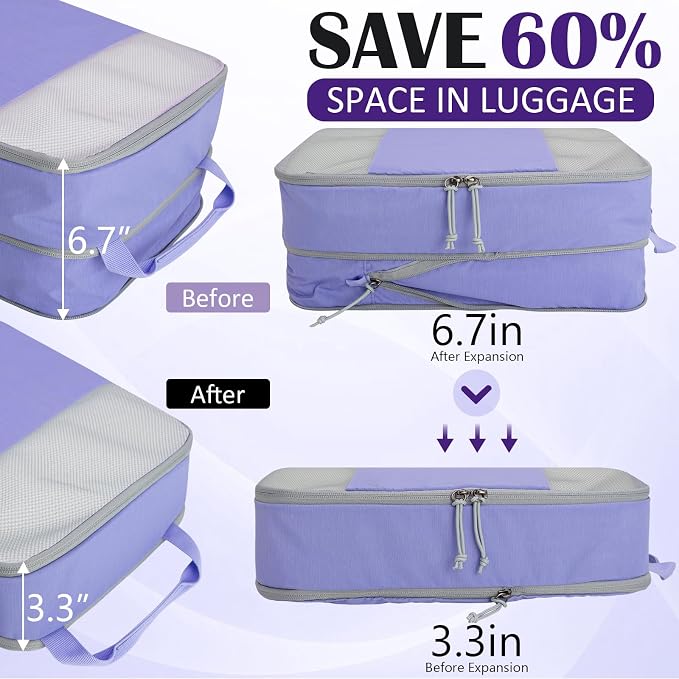 Compression Packing Cubes for Travel Packing Organizers, Mesh Purple, XL | Expandable Travel Cubes for Packing Suitcase Organizer Bags Compression Bags for Travel Accessories - Image 2