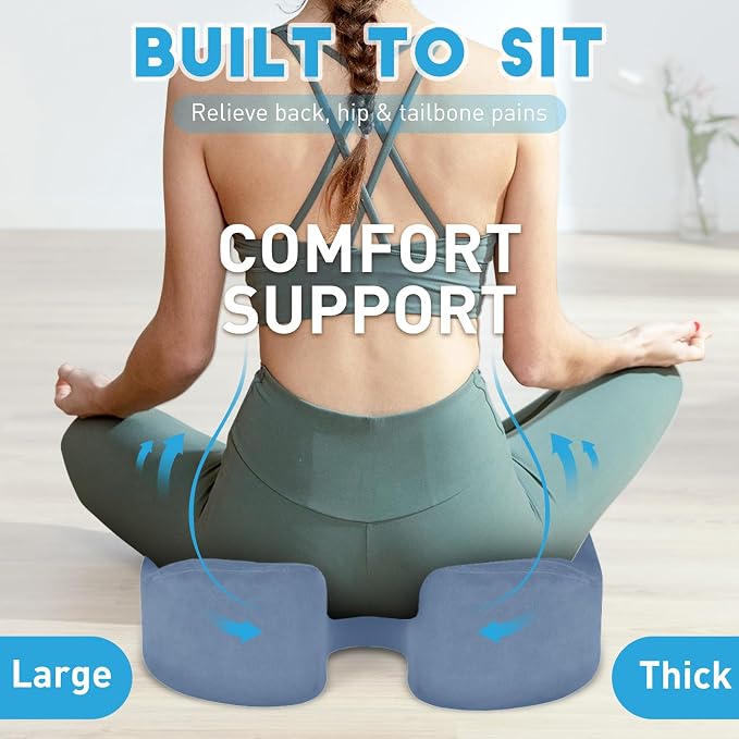 BlissTrends Extra Thick Seat Cushion for Office Chair & Car Seat, LightBlue | Tailbone & Sciatica Relief, Ergonomic Support, High-Density Memory Foam, Comfort for Extended Sitting - Image 6
