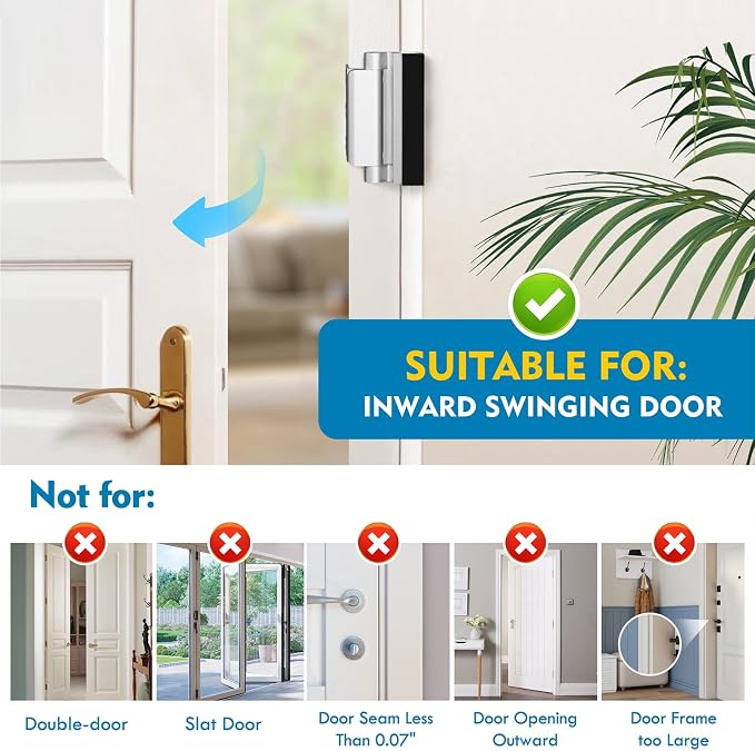 Door Reinforcement Lock, 3 Pack Front Door Child Proof Security Latch | Inward-swing fit, 800 lbs Force, Child Safety Use, Aluminum Body, Adult Quick Release, Screws Included, Home Safety & Privacy - Image 6