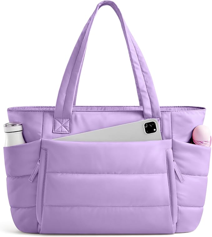 Uselike Tote Bag for Women with Zipper, Quilted Puffer Tote Bag with Compartments, Lightweight Puffy Work Bags for Women by Uselike