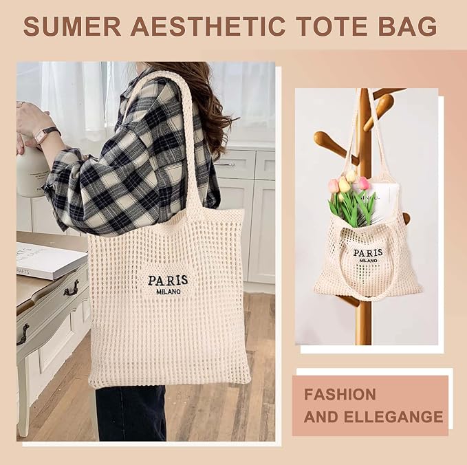 Sightor Crochet Tote Bag, Mesh Beach Bag Knit Summer Hobo Bag for Women | Beach Tote bag Vacation Outfits Aesthetic Boho Bag - Image 7