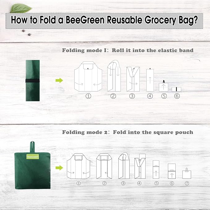 BeeGreen Green Reusable Grocery Bags Wholesale Moss Green Reusable Kitchen Bags Bulk Foldable-Machine Washable with Zipper Storage Pouch 50 Packs - Image 9