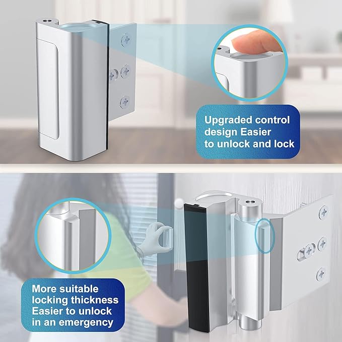 AceMining 2 Pack Door Reinforcement Lock, Home Security Door Lock, Silver | Door Safety Lock for Front Door, Toddler Proof Door Latch for Entry Door Security, Includes 8 Screws - Image 7