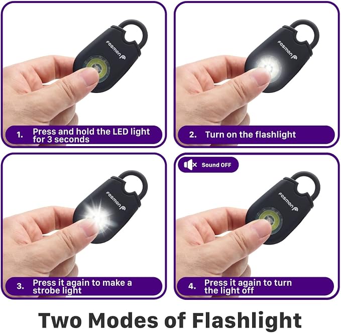 Fosmon Personal Alarm, Self Defense Keychain Security Siren, 1 Pack | 125dB Safety Siren, Strobe Light LED Flashlight, Carabiner Clip, SOS Emergency Alert for Women Kids Teenagers Elderly - Image 4