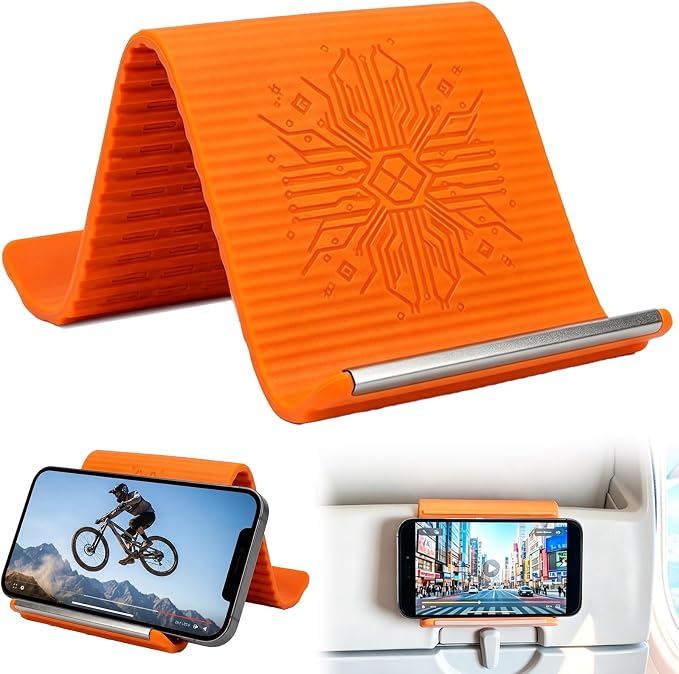 Airplane Phone Holder, Foldable Silicone Aluminum Phone Holder | Textured Non-Slip Surface Flexible Silicone Tablet Stand 0.12" Ultra-Thin Desktop Mount for Home Office Desk Travel Treadmill by Customer-FocusedExcellent