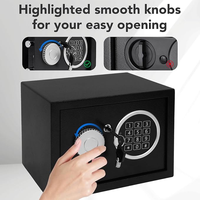 0.21 Cu Ft Steel Security Safe Box with Digital Lock Keypad ​ | Electronic Safe Comes With 2 Emergency Keys, Ideal For Storing Cash, Jewelry & Documents At Home, Office And Hotel，Black - Image 2