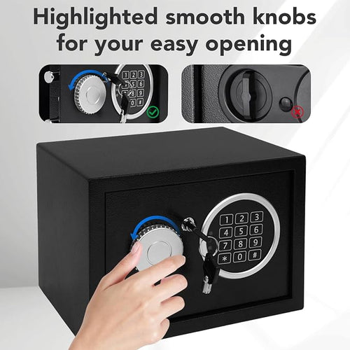 0.21 Cu Ft Steel Security Safe Box with Digital Lock Keypad ​ | Electronic Safe Comes With 2 Emergency Keys, Ideal For Storing Cash, Jewelry & Documents At Home, Office And Hotel，Black - Image 2