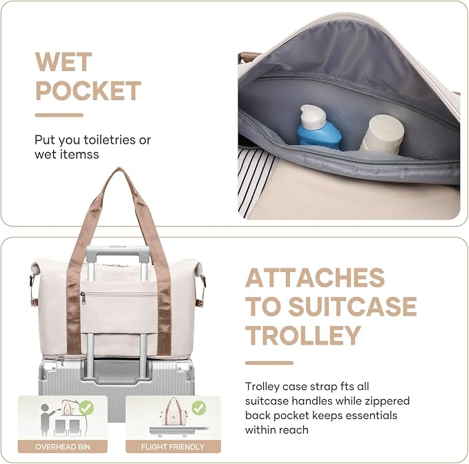 Travel Duffel Bag, Sports Tote Gym Bag, Shoulder Weekender Overnight Bag for Women - Image 4