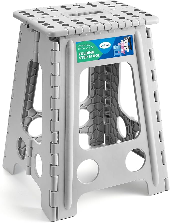 Dyforce Folding Step Stool 17.5 Inch,400lbs Foldable Step Stool for Adults | Step Stool Foldable Grey,Non-Slip Plastic Stepping Stool with Carry Handle,Lightweight for Bathroom Kitchen Bedroom Garden by DyforceHomeDecorCOLTD