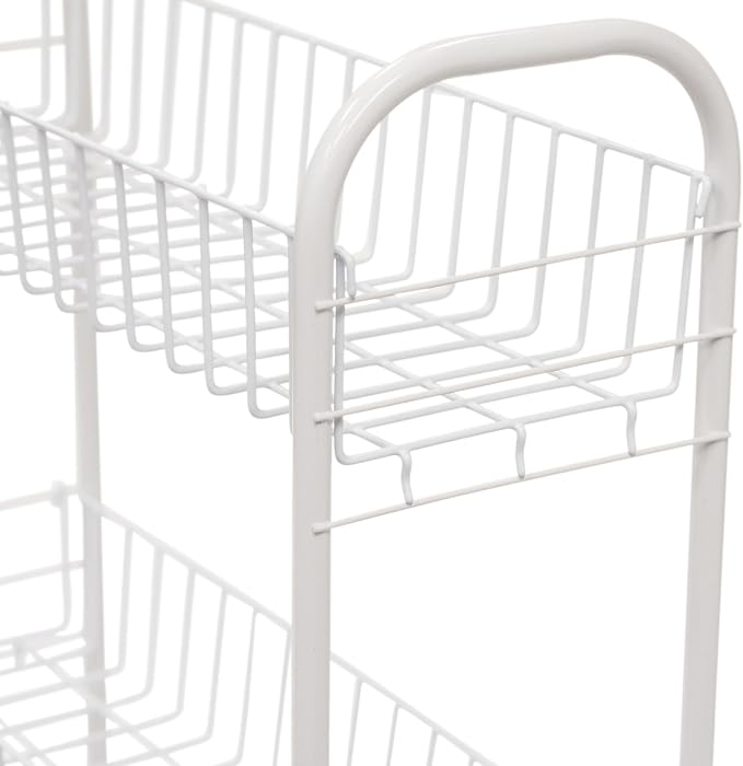 Household Essentials 05121 Slim Line 3-Tier Metal Storage Cart | Laundry Room Rolling Organizer | White - Image 3