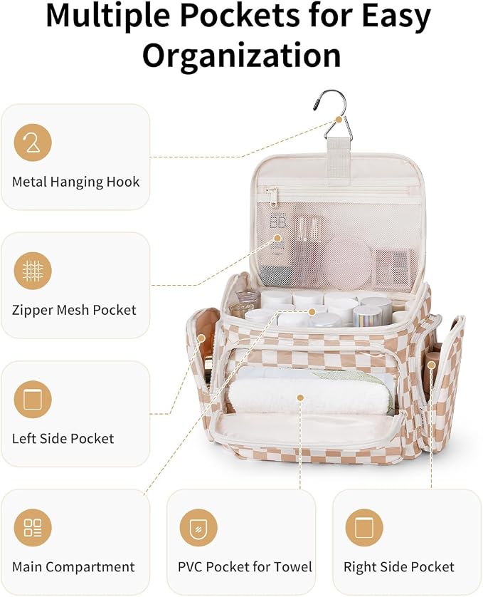 Narwey Hanging Travel Toiletry Bag for Women, Large Makeup Cosmetic Bag | Wide Open, Organized Pocket, Dry Wet Separation, Portable Bathroom Travel Bag for Full Size Toiletries, Vivid Pattern, Gifts - Image 3