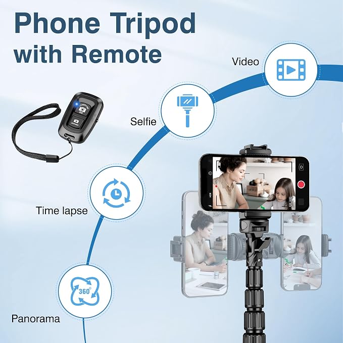 72" Tripod for iPhone, Phone & Camera Travel Tripod Stand with Remote, Compatible with Smartphone/Gopro - Image 4