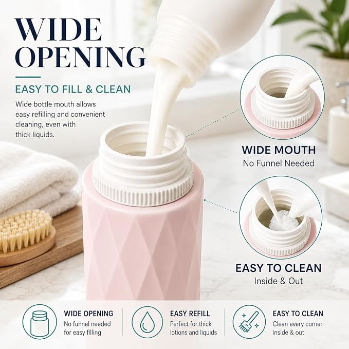 Travel Bottles for Toiletries, TSA Approved 3oz Leak Proof Silicone Travel Size Containers with Cross-Valve Cap, Refillable Bottles with Labels & Clear Bag for Shampoo, Body Wash(4 Pack-Pink) - Image 3