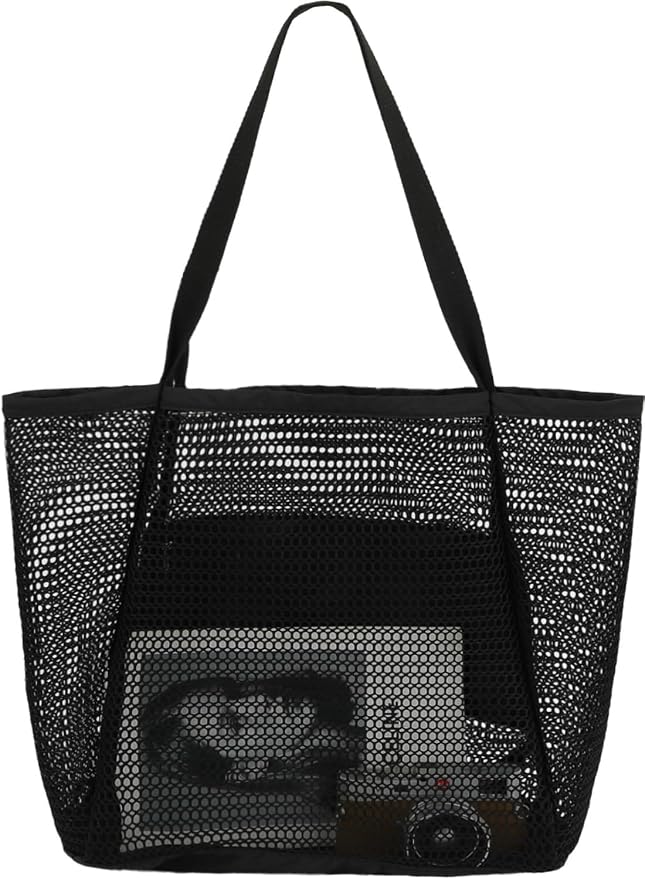 Fammart Mesh Beach Bag for Women, Summer Straw Tote Hobo Pool Bags with Zipper Pocket, Travel Vacation Cruise Essentials 2026 by Fammart
