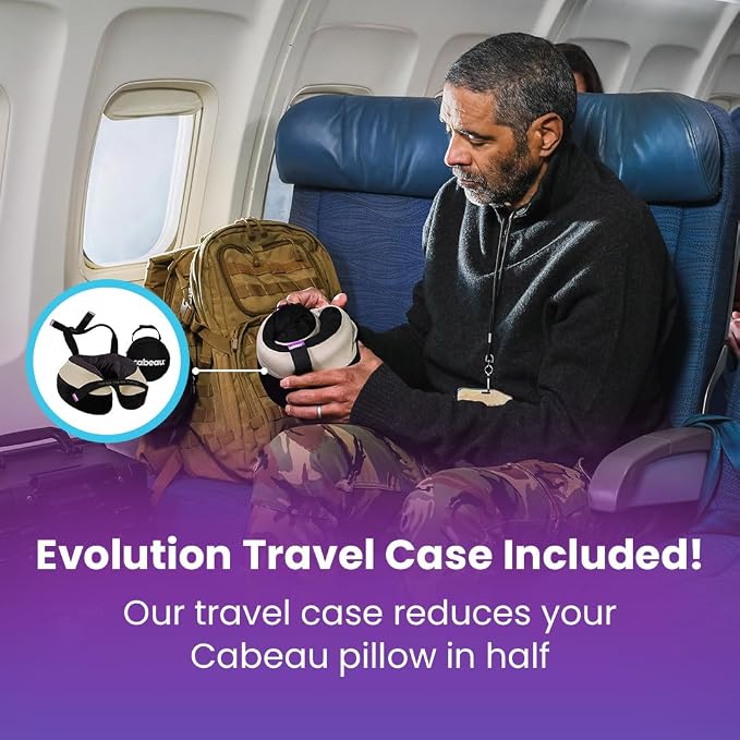 Cabeau Travel Neck Pillows for Airplanes The Neck's Evolution, TNE S3 Supportive Memory Foam Design for Long Haul Flights Attachable Seat Straps and 360 Support (Cairo Tan) - Image 6