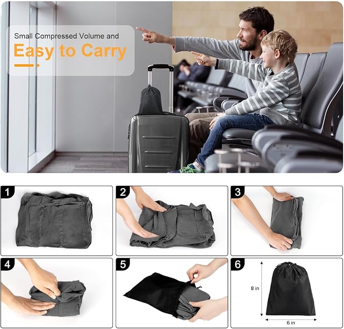 Maliton Inflatable Travel Foot Rest Pillow, Small Size (Dark Grey, 1 Pack) | Airplane Bed for Kids, Car Foot Leg Rest Pillow, Adjustable Height for Airplane, Car, Train, Home - Image 5