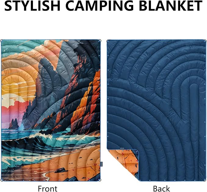 Puffy Camping Blanket,Large Camp Blanket Outdoor Camping Quilt Waterproof | Lightweight Printed Warm Packable Down Alternative Blanket for Camping,Traveling, Stadium, Hiking, Picnics - Image 2