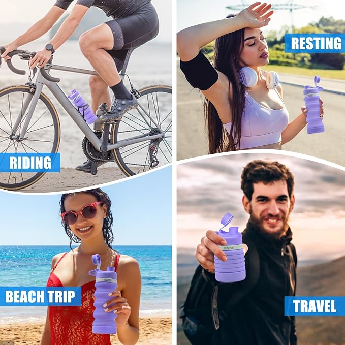 ONTA Collapsible BPA Free Silicone Water Bottle, 20oz - Portable, Leakproof, Easy Clean, Shatter Resistant, Travel Friendly - Image 6