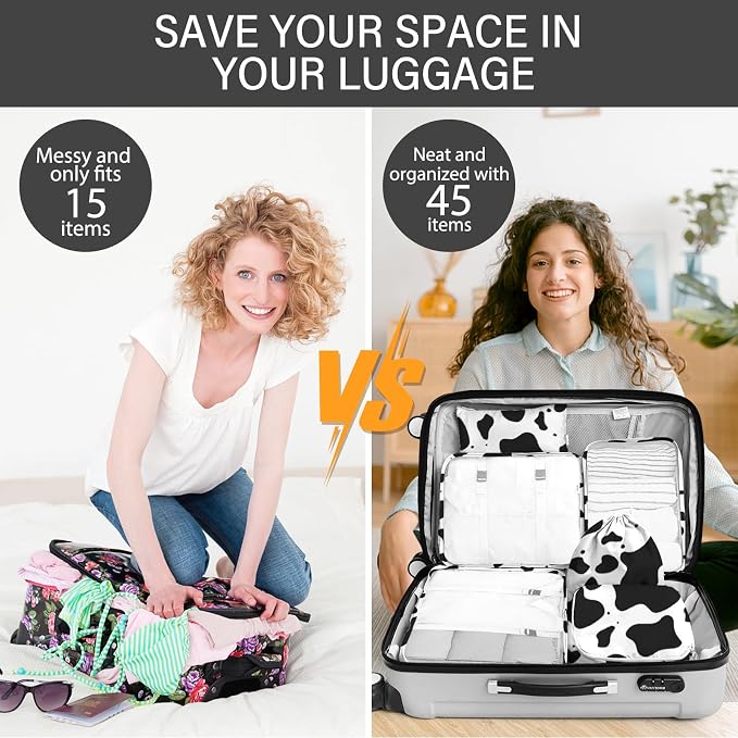 KPX 8 Set Packing Cubes for Travel, Luggage Packing Organizers Accessories Large Toiletries Bag for Clothes Shoes Cosmetics (Cow) - Image 5