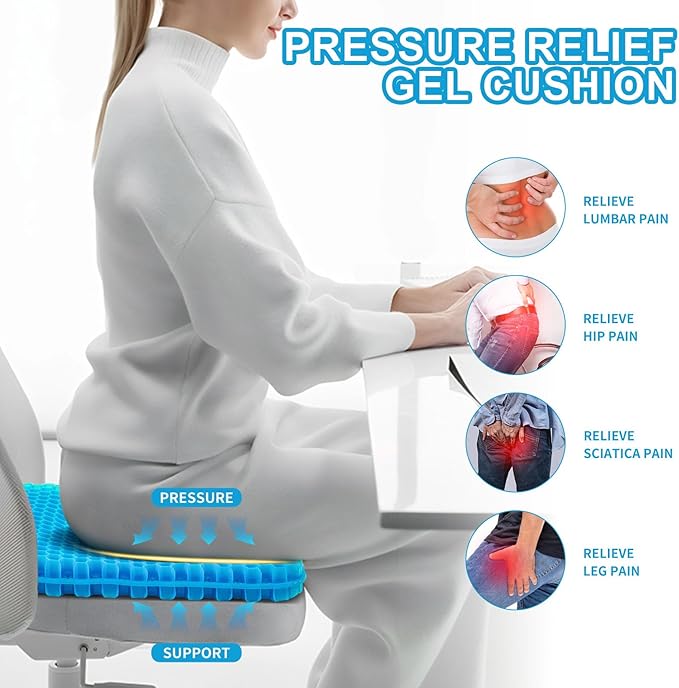 Gel Seat Cushion for Long Sitting - 16.5" x 14.5" x 2.4" (Extra Thick＆Soft) | Zero Gel Cushions for Pressure Relief, Honeycomb Gel Seat Cushion, Ergonomic Silicone Seat Cushion for People Over 180 lbs - Image 3