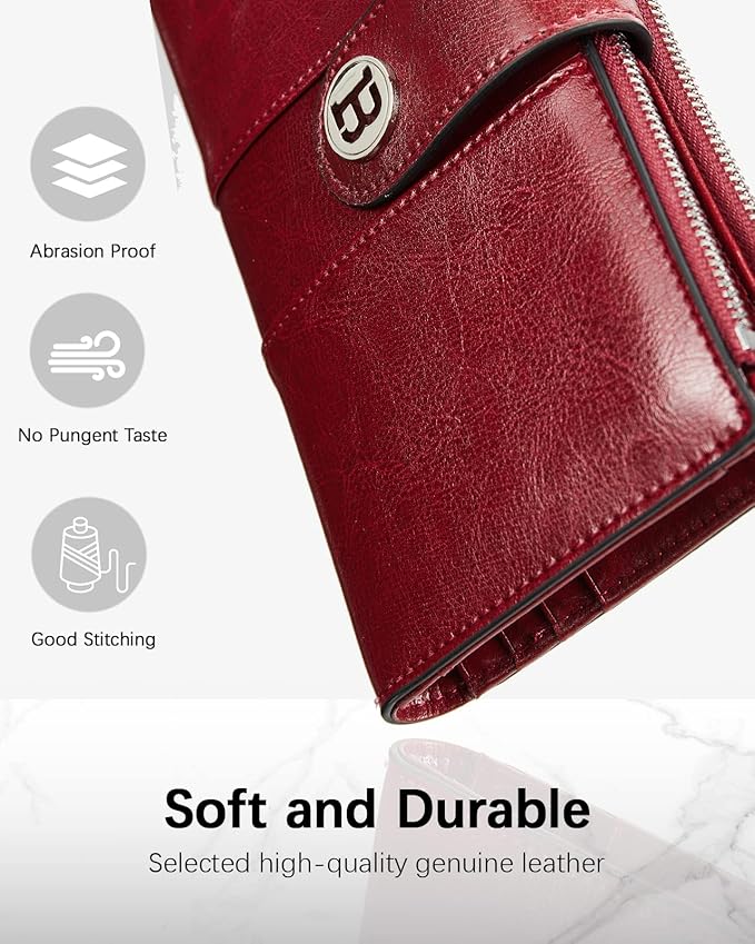 BOSTANTEN Womens Leather Wallet RFID Large Capacity Credit Card Holder | 3 Zipper Pockets, 2 SIM Slots, Clutch Wallet, Long Bifold, Ladies Gifts - Image 4