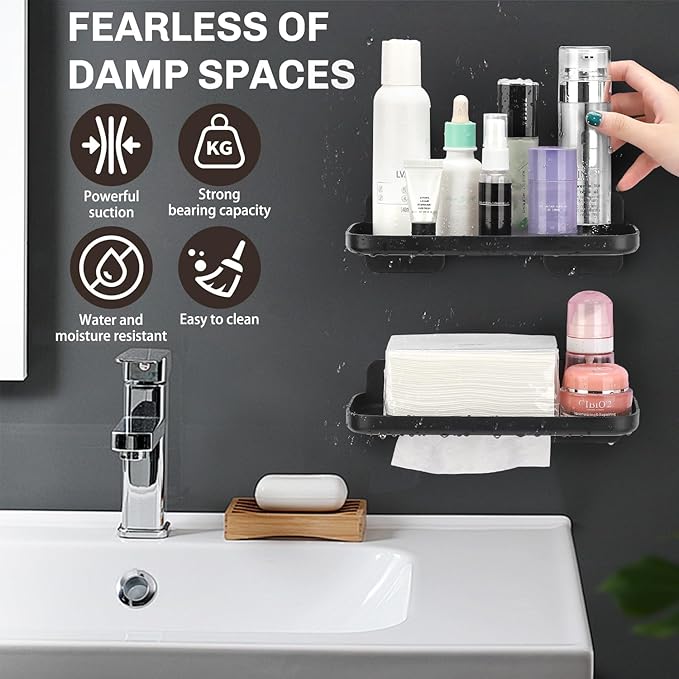 FAYYGYH 2 Pack Adhesive Floating Shelves, No Drill Small Floating Shelf | Wall Storage Damage-Free Wall Mounted Organizer for Bathroom, Kitchen, Bedroom & Office (Black) - Image 4