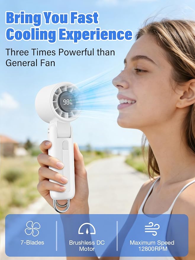 AI Handheld Fan Turbo, 100-Speed Portable Fan Rechargeable, Mini Fan with 12800 RPM Strong Airflow, Foldable 4-in-1 Personal Fan for Travel, Camping, Beach & Office, USB-C & Lightweight & Quiet - Image 2