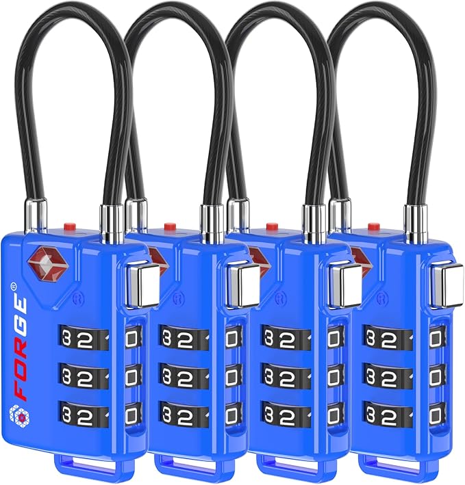 Bright Colors, TSA Approved Luggage Locks 4 Pack, Re-settable Combination with Alloy Body, Blue 4 Locks. by Forge