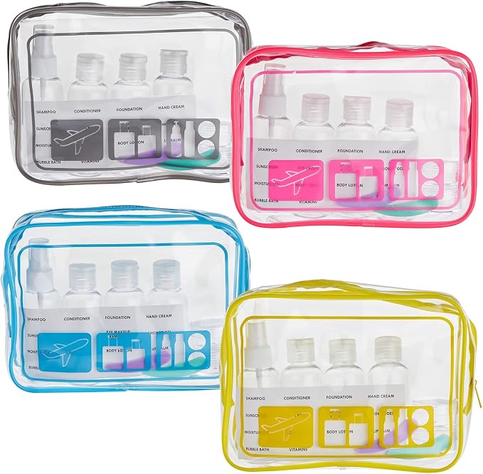 Okuna Outpost Clear Toiletry Bag Set - TSA Approved Bottles - Leak Proof Travel Containers - Versatile Packing Cubes & Travel Organizer - Grey, Yellow, Blue, Red - Pack of 4-7.5 x 2.5 x 5.5 in - Image 7