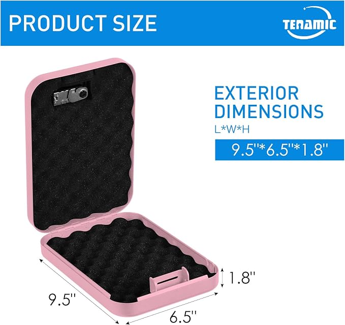 TENAMIC Pistol Safe, Portable Travel Gun Safe, Solid Steel Handgun Lock Box for Home, Gun Safes for Car, Pink - Image 2