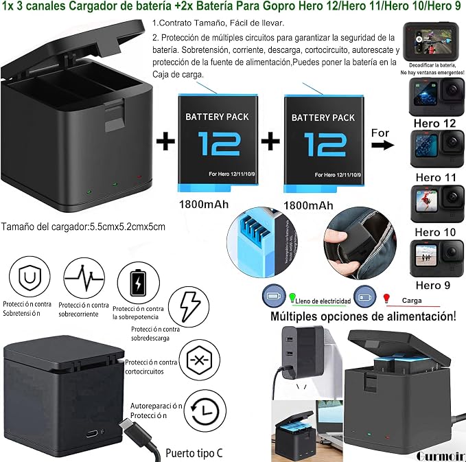 Accessories Kit with 2Battery and Charger for Go Pro 12 11 10 9 Camera, Top 10 Essential Accessories Bundle Compatible with GoPro Hero 12 Hero 11 Hero 10 Hero 9 Black - Image 2