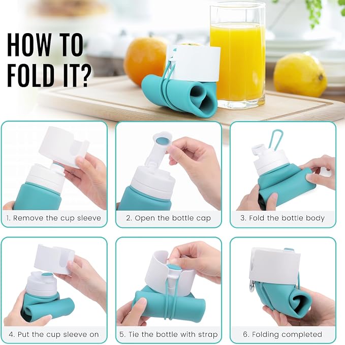 Nefeeko Collapsible Water Bottle, BPA Free 26oz Silicone Water Bottles | Foldable Water Bottles for Travel Sports, Leak-Proof Spill-Proof Portable Water Bottle with Carabiner, Lightweight - Image 8