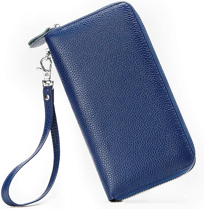 Moflycom Womens Wallet RFID Blocking Genuine Leather Zip Around Wallet Clutch Wristlet Travel Long Purse for Women by Moflycom