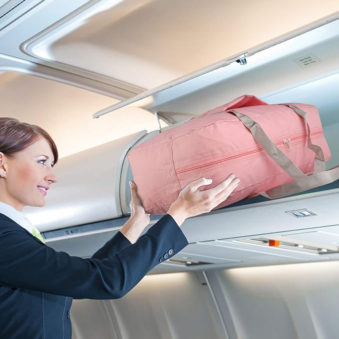 WANDF Foldable Travel Duffel Bag Luggage Sports Gym Water Resistant Nylon (Coral Pink) | 18x14x8 inches, Airline Underseat Aprroved, Weekend Overnight Trips, Lightweight Packable - Image 4