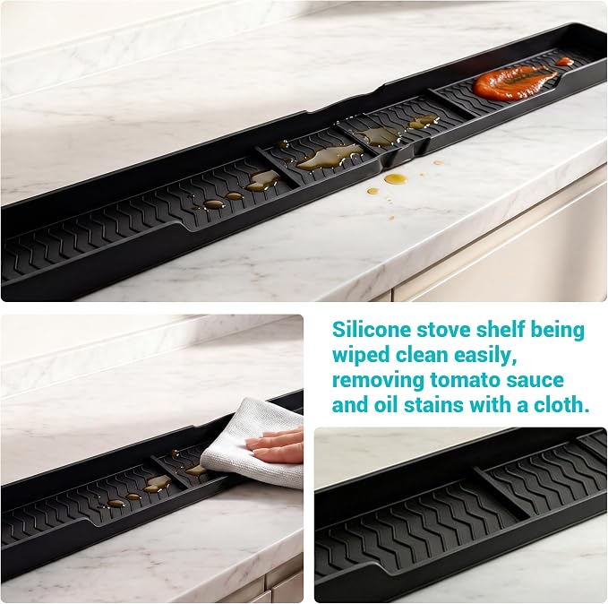 Silicone Over The Stove Shelf, 30 Inch Magnetic Stove Top Organizer - No Drill Space Saving Storage Rack for Spices & Kitchen Utensils, Perfect for Small Kitchen & Apartments （Black） - Image 5