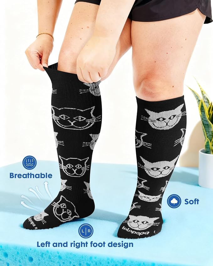 3-Pair Wide Calf Compression Socks for Women | 20-30mmHg Graduated Support, Easy On & Off, Knee High Length, Ankle Support, Travel Nurse Daily Wear, Cute Patterned - Image 2