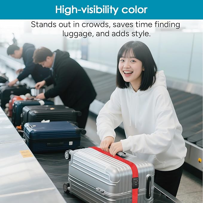 Travel Inspira 2 Pack Luggage Straps for Suitcases with TSA Lock | 2-Pack Set; TSA-Approved Lock with Tag; Adjustable 103-200cm; High Visibility Red; Heavy-Duty Nylon; 20-28 Inch Suitcases - Image 4