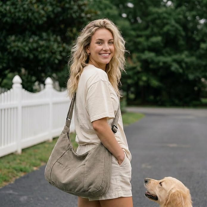 Canvas Hobo Crossbody Tote Bag for Women and Men Messenger Bags | Canvas Tote Bag With Zipper,Canvas Crossbody Bag,Canvas Hobo Bag,Shoulder Bag for Women,Travel Work College Purse Handbag - Image 2
